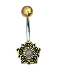 Cargar imagen en el visor de la galería, Bauchnabelpiercing Brass Edelstahl Bögen Blume Stein - chic - net.de
