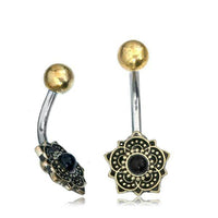 Cargar imagen en el visor de la galería, Bauchnabelpiercing Brass Edelstahl Bögen Blume Stein - chic - net.de
