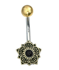 Cargar imagen en el visor de la galería, Bauchnabelpiercing Brass Edelstahl Bögen Blume Stein - chic - net.de
