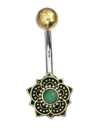 Cargar imagen en el visor de la galería, Bauchnabelpiercing Brass Edelstahl Bögen Blume Stein - chic - net.de
