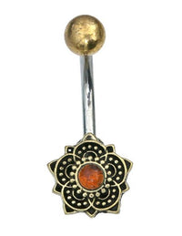 Cargar imagen en el visor de la galería, Bauchnabelpiercing Brass Edelstahl Bögen Blume Stein - chic - net.de

