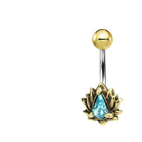 Cargar imagen en el visor de la galería, Bauchnabelpiercing Brass Edelstahl gold Lotus Stein - chic - net.de
