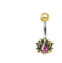 Cargar imagen en el visor de la galería, Bauchnabelpiercing Brass Edelstahl gold Lotus Stein - chic - net.de
