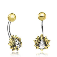 Cargar imagen en el visor de la galería, Bauchnabelpiercing Brass Edelstahl gold Lotus Stein - chic - net.de
