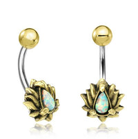 Cargar imagen en el visor de la galería, Bauchnabelpiercing Brass Edelstahl gold Lotus Stein - chic - net.de

