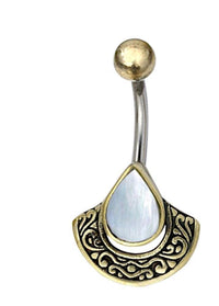 Load image into Gallery viewer, Bauchnabelpiercing Edelstahl Brass Bogen Träne Inlay - chic - net.de
