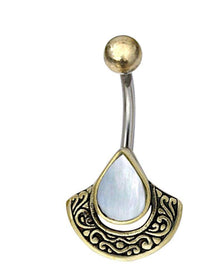 Load image into Gallery viewer, Bauchnabelpiercing Edelstahl Brass Bogen Träne Inlay - chic - net.de
