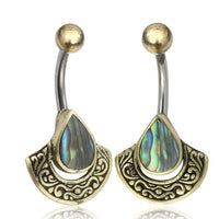 Load image into Gallery viewer, Bauchnabelpiercing Edelstahl Brass Bogen Träne Inlay - chic - net.de
