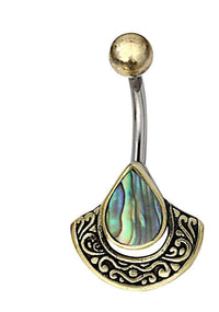 Load image into Gallery viewer, Bauchnabelpiercing Edelstahl Brass Bogen Träne Inlay - chic - net.de
