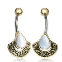 Load image into Gallery viewer, Bauchnabelpiercing Edelstahl Brass Bogen Träne Inlay - chic - net.de
