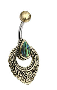 Cargar imagen en el visor de la galería, Bauchnabelpiercing Edelstahl Brass Ornament Träne Inlay - chic - net.de
