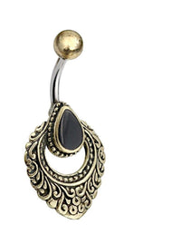 Cargar imagen en el visor de la galería, Bauchnabelpiercing Edelstahl Brass Ornament Träne Inlay - chic - net.de
