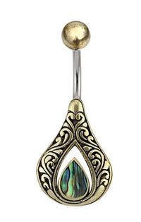 Cargar imagen en el visor de la galería, Bauchnabelpiercing Edelstahl Brass Tropfen Inlay - chic - net.de

