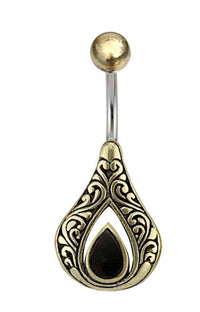Cargar imagen en el visor de la galería, Bauchnabelpiercing Edelstahl Brass Tropfen Inlay - chic - net.de
