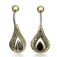 Cargar imagen en el visor de la galería, Bauchnabelpiercing Edelstahl Brass Tropfen Inlay - chic - net.de
