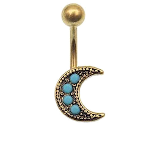 Bauchnabelpiercing Edelstahl Mond türkis gold - chic - net.de