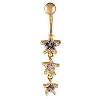Load image into Gallery viewer, Bauchnabelpiercing golden drei Sterne weiße Zirkonia Stein Kugel Edelstahl - chic - net.de
