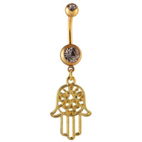 Cargar imagen en el visor de la galería, Bauchnabelpiercing golden Hand der Fatima Zirkonia Steine weiß zwei Kugeln Edelstahl - chic - net.de
