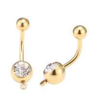 Load image into Gallery viewer, Bauchnabelpiercing golden kleiner weißer Zirkonia Stein Schlaufe Edelstahl - chic - net.de
