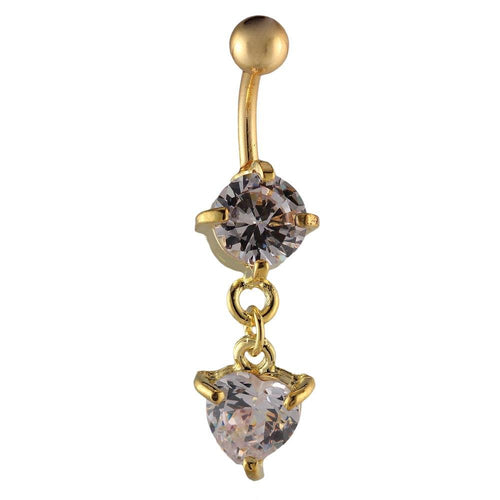 Bauchnabelpiercing goldfarben weißer großer runder Zirkonia Stein Herz Anhänger Edelstahl - chic - net.de