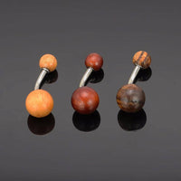 Load image into Gallery viewer, Bauchnabelpiercing Holz hell Kugeln Edelstahl - chic - net.de
