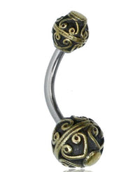 Cargar imagen en el visor de la galería, Bauchnabelpiercing Messing Edelstahl antik gold silber Kugel - chic - net.de
