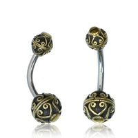 Cargar imagen en el visor de la galería, Bauchnabelpiercing Messing Edelstahl antik gold silber Kugel - chic - net.de
