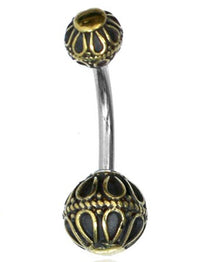 Cargar imagen en el visor de la galería, Bauchnabelpiercing Messing Edelstahl antik gold silber Kugel - chic - net.de

