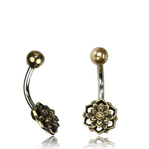Bauchnabelpiercing Messing Edelstahl antik golden silbern 3D Blüte - chic - net.de