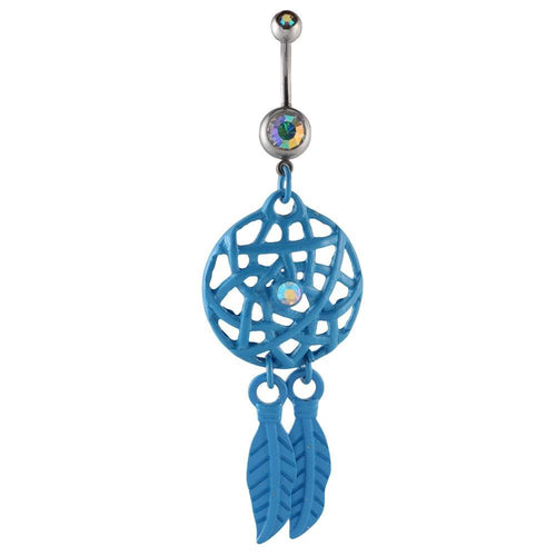 Bauchnabelpiercing silberfarben Traumfänger blau Federn Edelstahl - chic - net.de