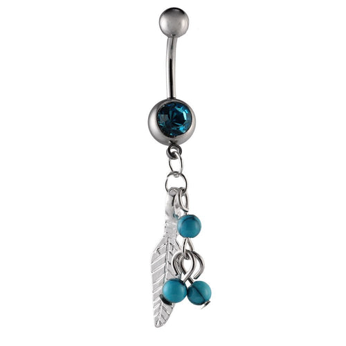 Bauchnabelpiercing silberfarben türkis Federn Steine Edelstahl - chic - net.de
