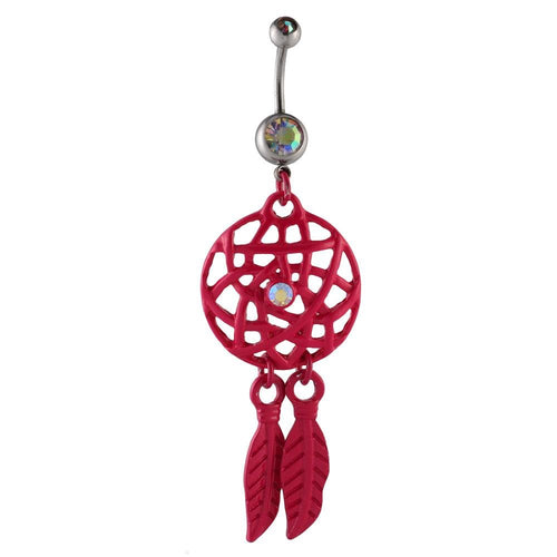 Bauchnabelpiercing silberfarbenTraumfänger pink Federn Edelstahl - chic - net.de
