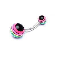 Load image into Gallery viewer, Bauchnabelpiercing Streifen neon bunt Regenbogen Bioflex Kugeln Bananenpiercing Edelstahl nickelfrei - chic - net.de
