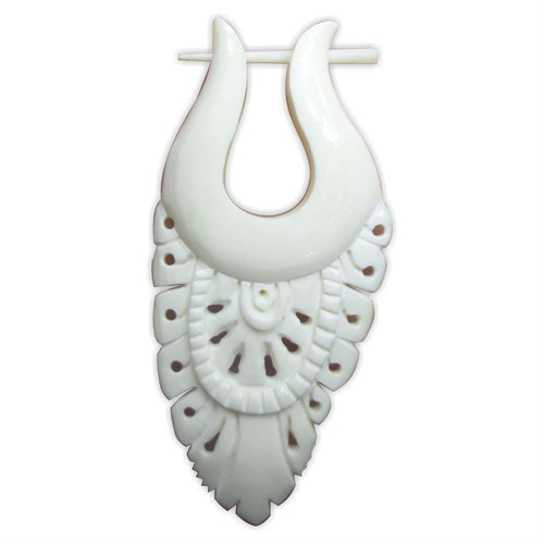 Bone Pin Creolen 63mm weiß Knochen Ohrringe Handarbeit verzierte Träne Schmuck - chic - net.de