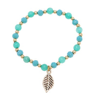 Load image into Gallery viewer, Brass Armband golden Achat grün Perlen Stein türkis Blatt Charm verstellbar facettiert - chic - net.de

