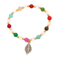 Load image into Gallery viewer, Brass Armband golden Stein bunt Perlen Kristalle Blatt Charm verstellbar facettiert - chic - net.de
