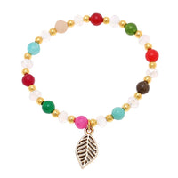 Load image into Gallery viewer, Brass Armband golden Stein bunt Perlen Kristalle Blatt Charm verstellbar facettiert - chic - net.de
