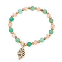 Load image into Gallery viewer, Brass Armband golden Stein grün Perlen Kristalle Blatt Charm verstellbar facettiert - chic - net.de
