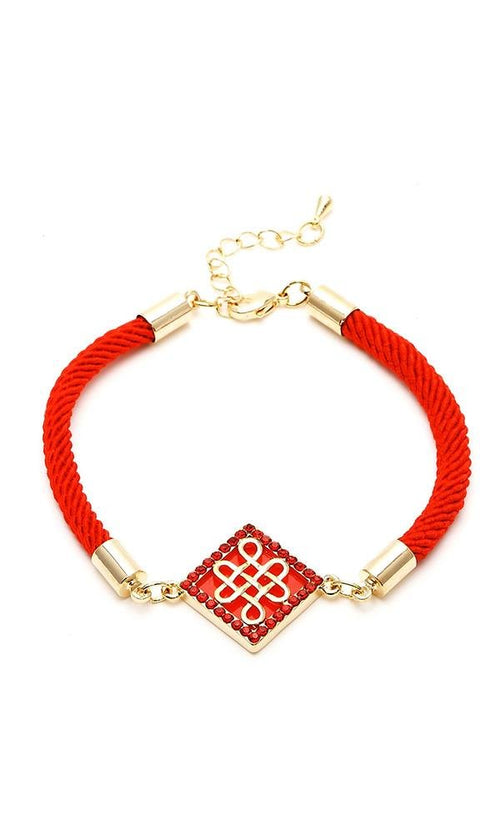 Brass Armband Raute Schleife Schnur rot gold Asia Emaille Kristalle nickelfrei Karabiner verstellbar - chic - net.de