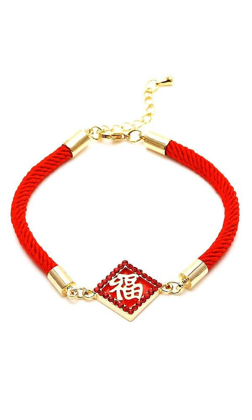 Brass Armband Raute Zeichen Schnur rot gold Asien Emaille Kristalle nickelfrei Karabiner verstellbar - chic - net.de