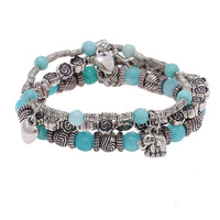 Load image into Gallery viewer, Brass Armband silbern dreilagig Elefant Herz Rosen türkis Steinperlen verstellbar - chic - net.de
