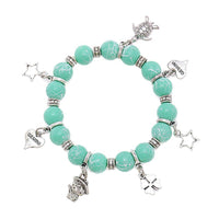 Load image into Gallery viewer, Brass Armband verstellbar türkis weiß Steinperlen Charm Anhänger Schildkröte Katze Herz - chic - net.de
