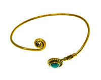 Load image into Gallery viewer, Brass Armreif gold Türkis Spirale rund Kugeln verstellbar - chic - net.de
