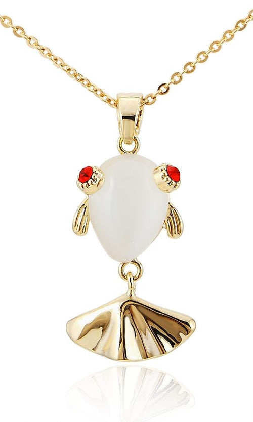 Brass Kette Fisch Asia Koi nickelfrei Katzenauge weiß Glaskristall rot gold 38 cm - chic - net.de