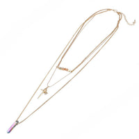 Load image into Gallery viewer, Brass Kette gold dreiteilig Perlen Steine Kreuz mit Ring Zirkonia ca. 46cm - chic - net.de
