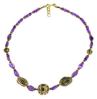 Load image into Gallery viewer, Brass Kette golden Amethyst verziert Perlen oval rund Stein Lochmuster Kugel - chic - net.de
