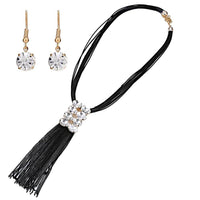 Load image into Gallery viewer, Brass Schmuckset Kette lang Ohrringe Zirkonia Stein weiß Lederbänder - chic - net.de
