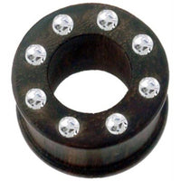 Load image into Gallery viewer, braun Holztunnel Kristalle Teakholz handgeschnitzt Tribal Holz Tunnel Plug Expander Ohrstecker - chic - net.de
