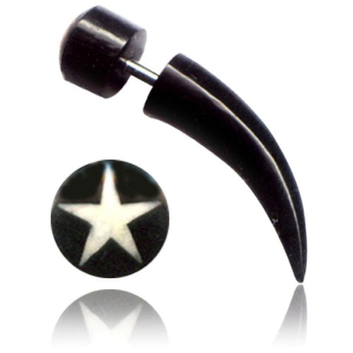 Buffalo Horn Fake Piercing schwarz weiß Stern gebogen Spike Ohrstecker Edelstahl - chic - net.de