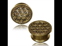 Load image into Gallery viewer, Brass Plug Lebensblume antik golden Punkterand Tunnel Organic Messing - chicnit.com
